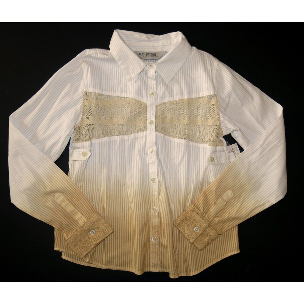 NEW Jak & Peppar girls shirt 10 12 14 16 cream tan western cowgirl button up top